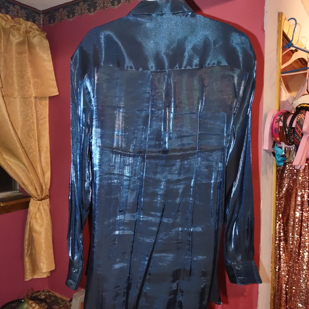 Karen Scott Vintage Iridescent Blue Blouse L - Picture 5 of 5